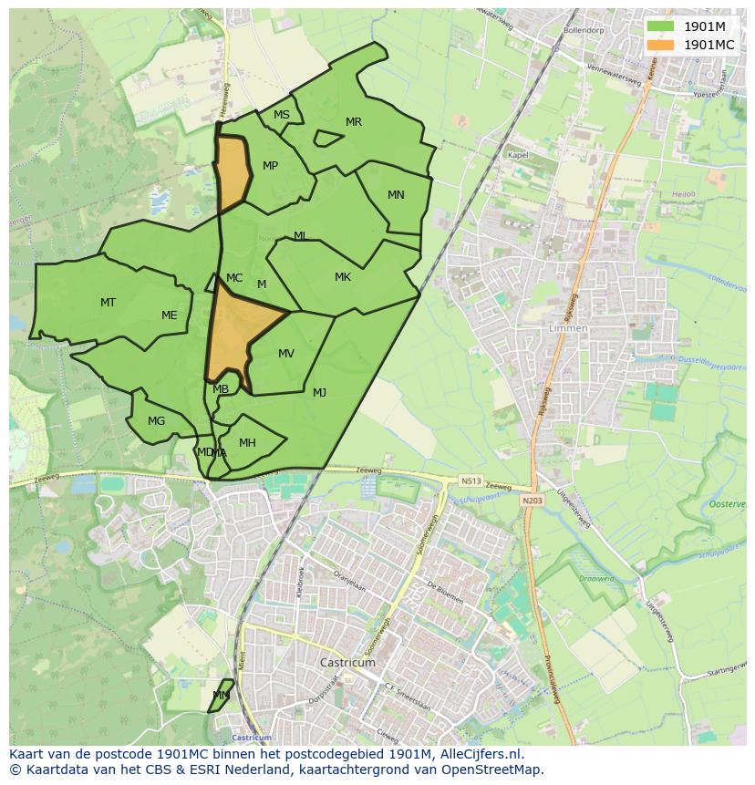 Afbeelding van het postcodegebied 1901 MC op de kaart.