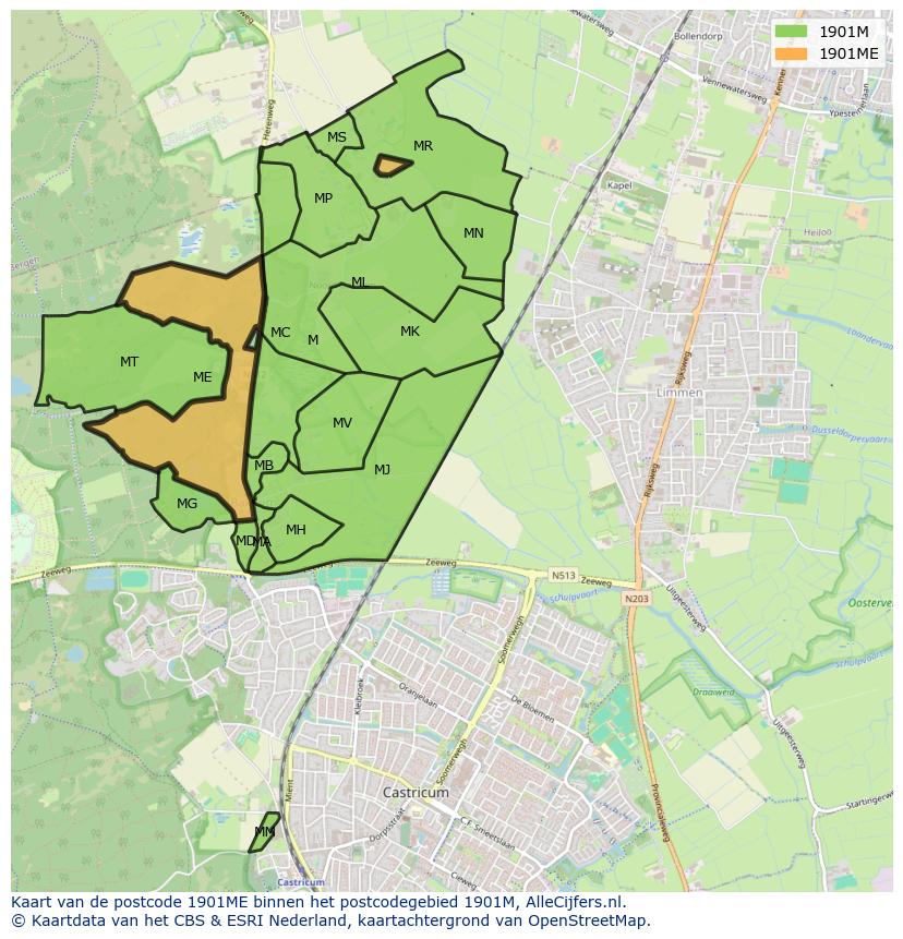 Afbeelding van het postcodegebied 1901 ME op de kaart.