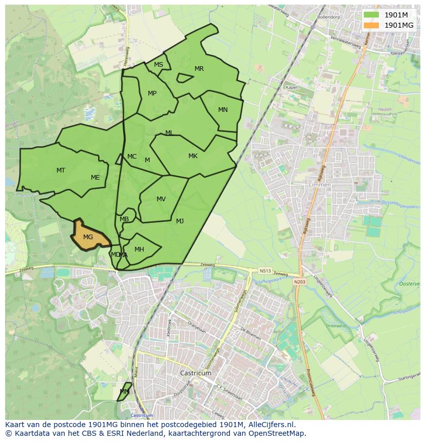 Afbeelding van het postcodegebied 1901 MG op de kaart.