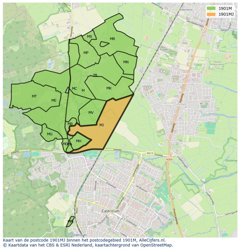 Afbeelding van het postcodegebied 1901 MJ op de kaart.