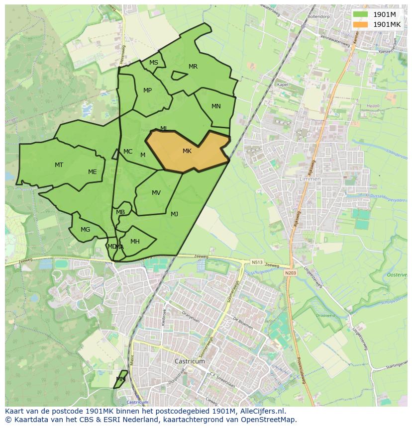Afbeelding van het postcodegebied 1901 MK op de kaart.