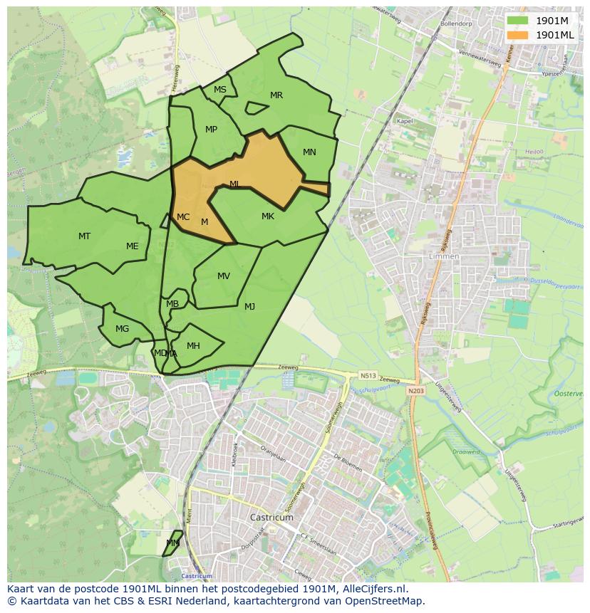 Afbeelding van het postcodegebied 1901 ML op de kaart.