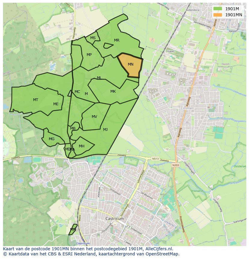 Afbeelding van het postcodegebied 1901 MN op de kaart.