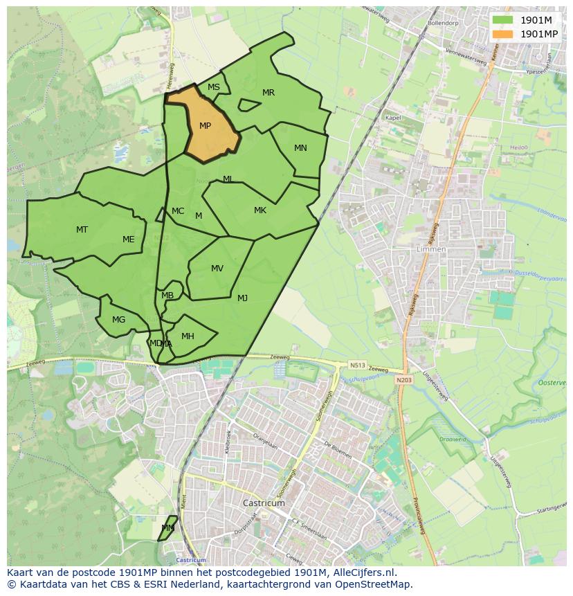 Afbeelding van het postcodegebied 1901 MP op de kaart.