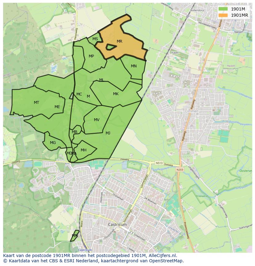 Afbeelding van het postcodegebied 1901 MR op de kaart.