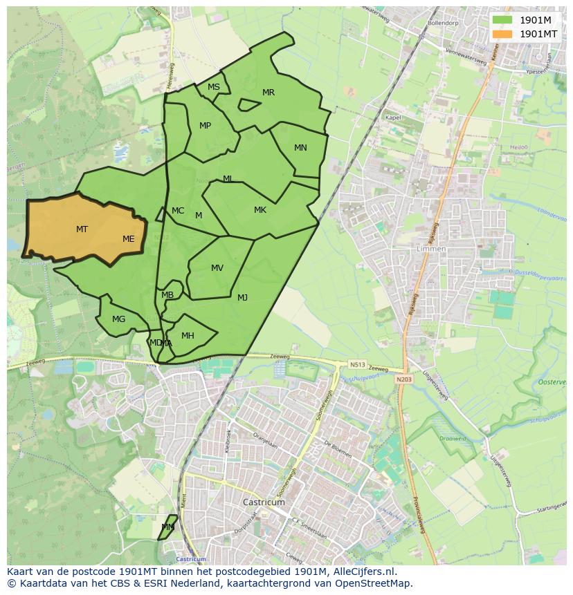 Afbeelding van het postcodegebied 1901 MT op de kaart.