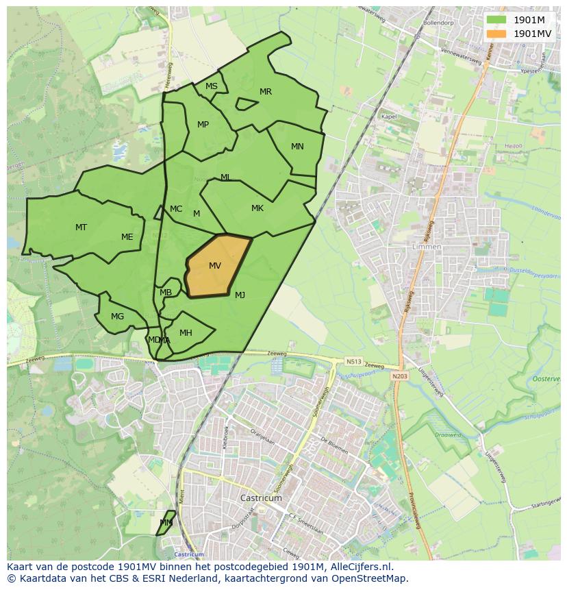 Afbeelding van het postcodegebied 1901 MV op de kaart.