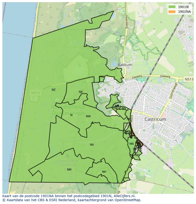 Afbeelding van het postcodegebied 1901 NA op de kaart.