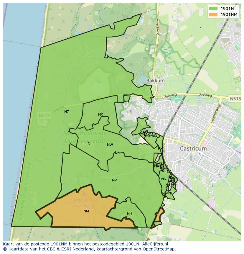 Afbeelding van het postcodegebied 1901 NM op de kaart.