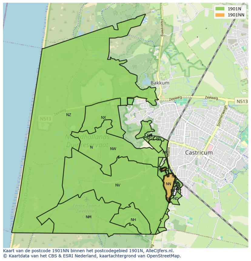 Afbeelding van het postcodegebied 1901 NN op de kaart.