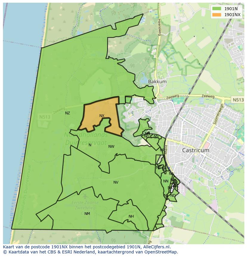 Afbeelding van het postcodegebied 1901 NX op de kaart.