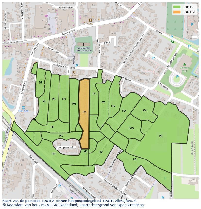Afbeelding van het postcodegebied 1901 PA op de kaart.