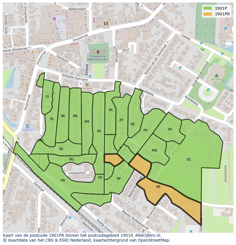 Afbeelding van het postcodegebied 1901 PR op de kaart.