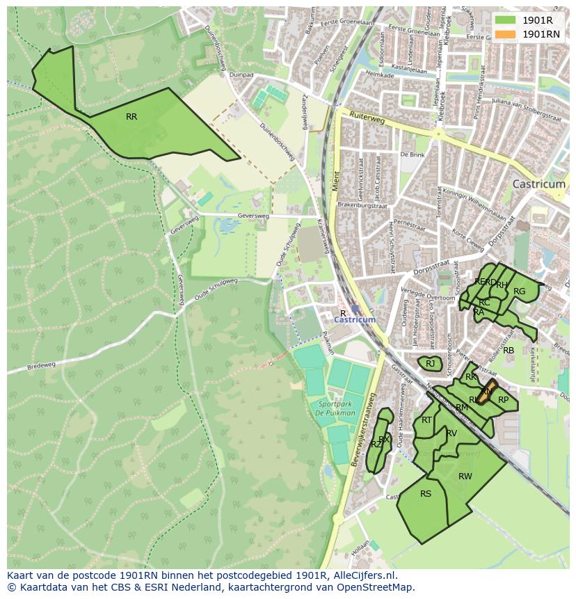 Afbeelding van het postcodegebied 1901 RN op de kaart.