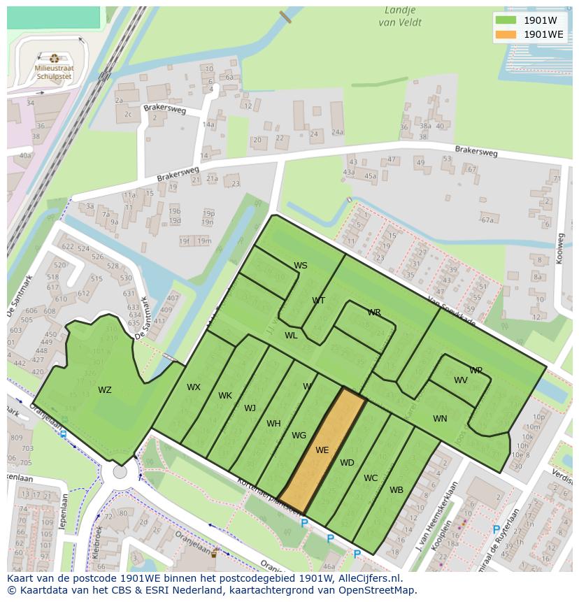 Afbeelding van het postcodegebied 1901 WE op de kaart.