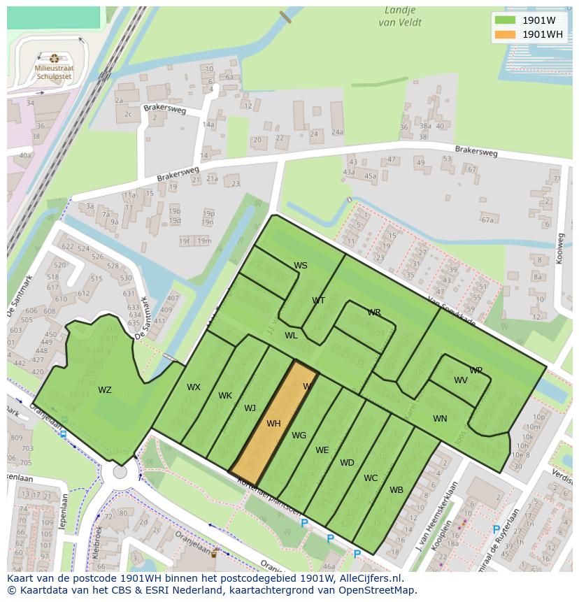 Afbeelding van het postcodegebied 1901 WH op de kaart.