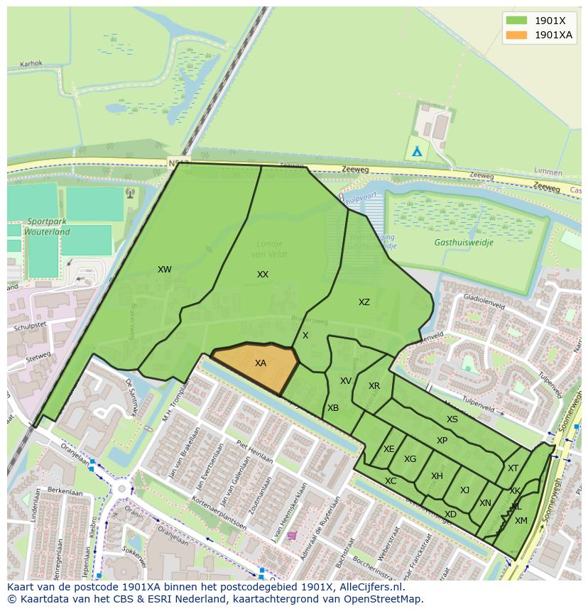 Afbeelding van het postcodegebied 1901 XA op de kaart.