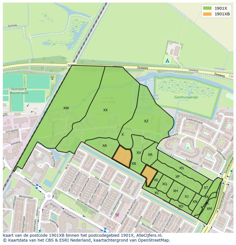 Afbeelding van het postcodegebied 1901 XB op de kaart.