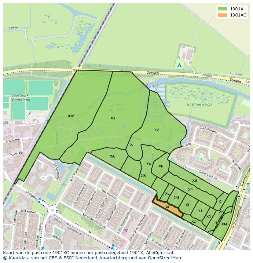 Afbeelding van het postcodegebied 1901 XC op de kaart.