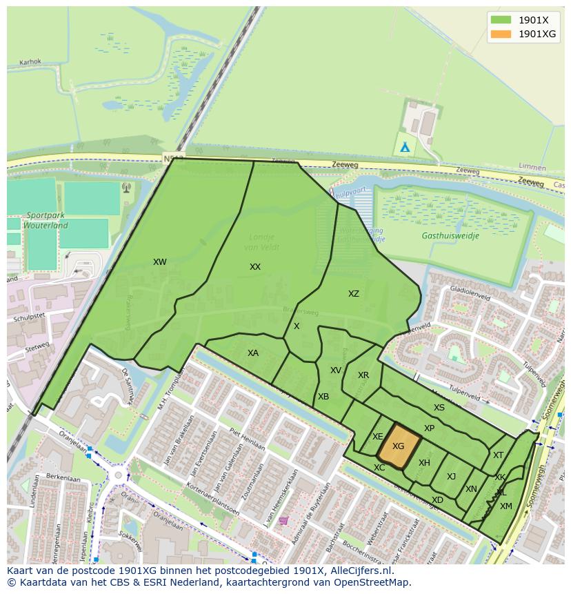 Afbeelding van het postcodegebied 1901 XG op de kaart.