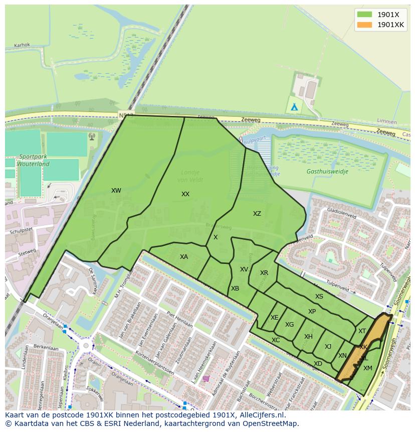 Afbeelding van het postcodegebied 1901 XK op de kaart.