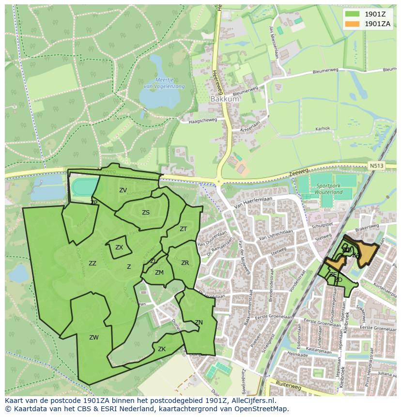 Afbeelding van het postcodegebied 1901 ZA op de kaart.