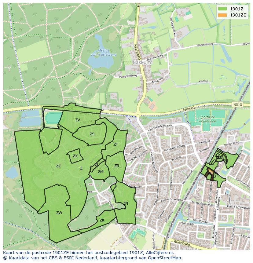 Afbeelding van het postcodegebied 1901 ZE op de kaart.
