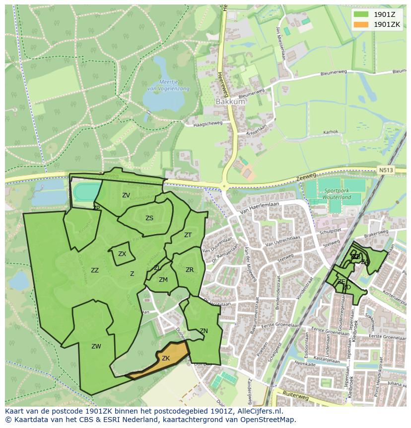 Afbeelding van het postcodegebied 1901 ZK op de kaart.
