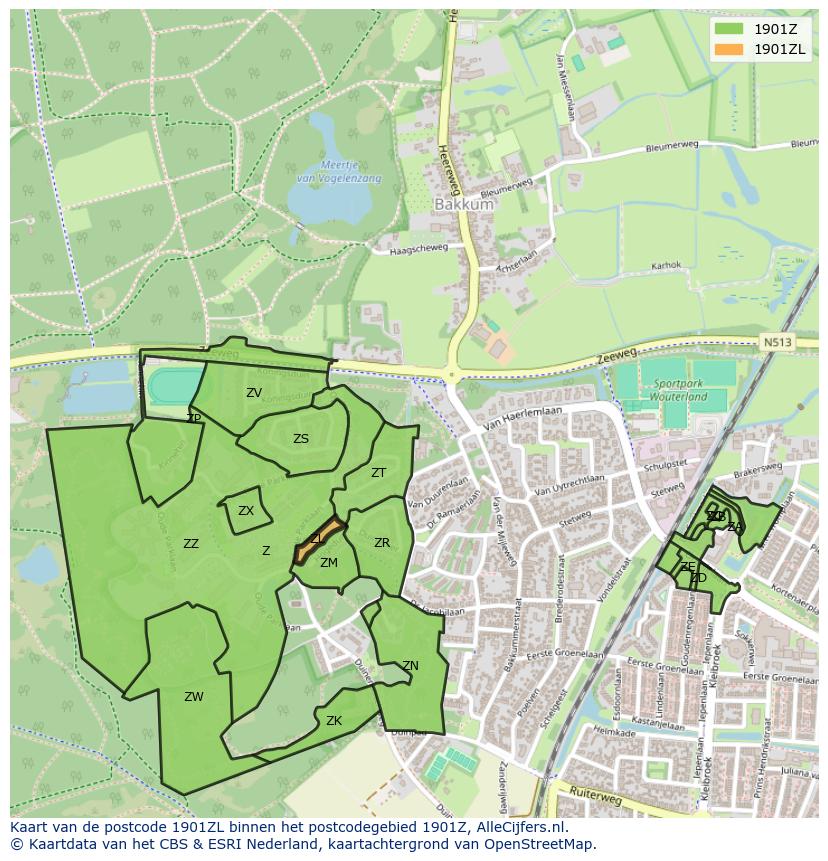 Afbeelding van het postcodegebied 1901 ZL op de kaart.
