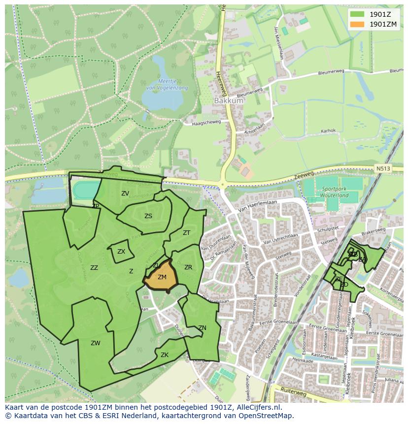 Afbeelding van het postcodegebied 1901 ZM op de kaart.