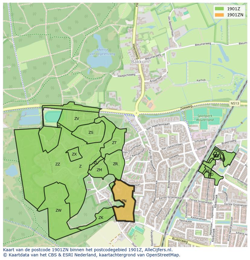 Afbeelding van het postcodegebied 1901 ZN op de kaart.
