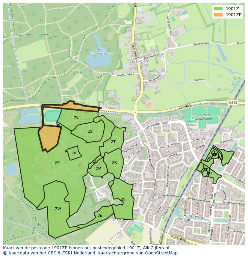 Afbeelding van het postcodegebied 1901 ZP op de kaart.