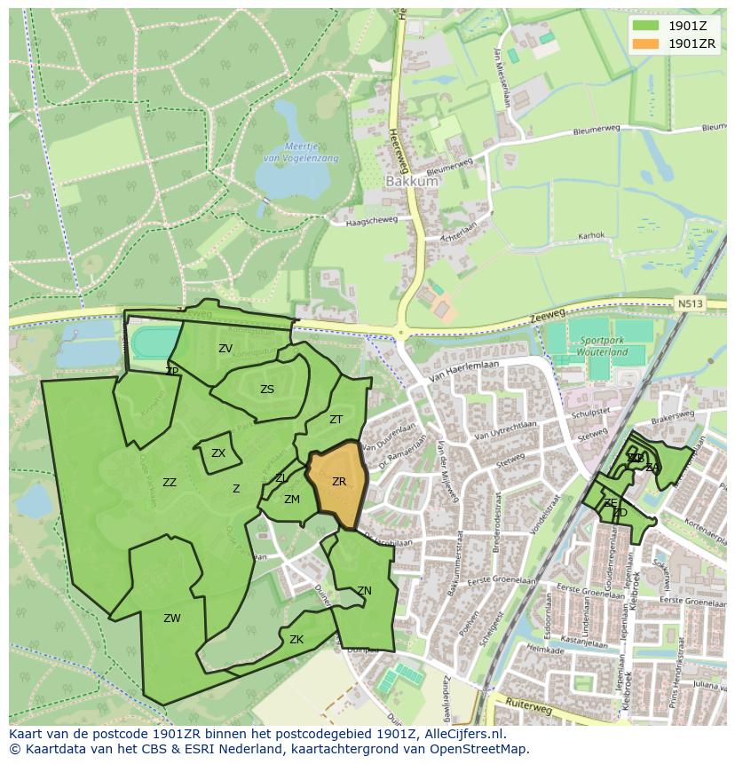 Afbeelding van het postcodegebied 1901 ZR op de kaart.