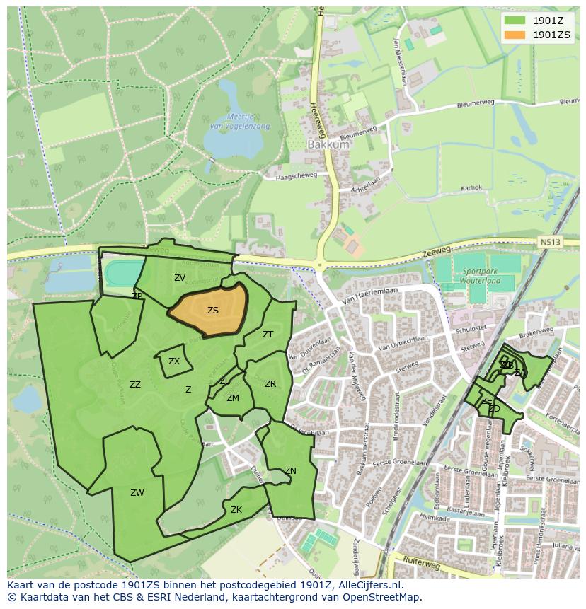Afbeelding van het postcodegebied 1901 ZS op de kaart.