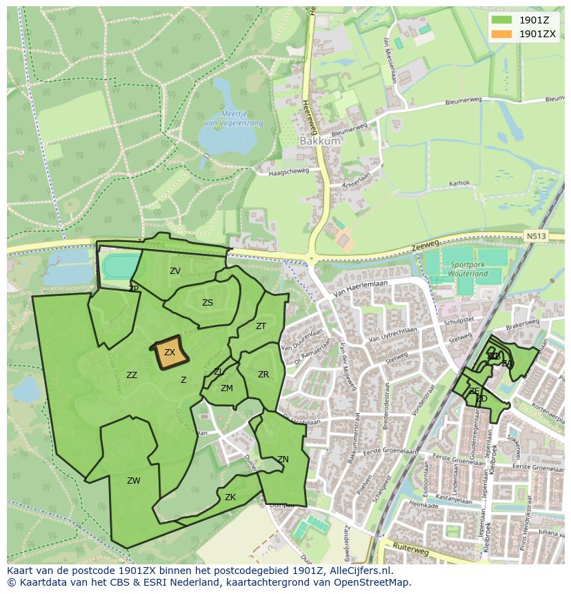 Afbeelding van het postcodegebied 1901 ZX op de kaart.