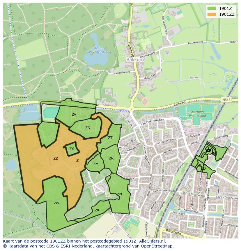 Afbeelding van het postcodegebied 1901 ZZ op de kaart.