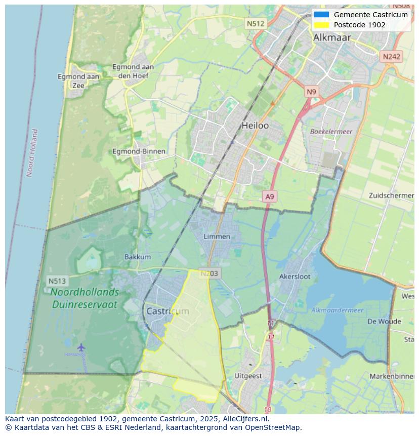 Afbeelding van het postcodegebied 1902 op de kaart.
