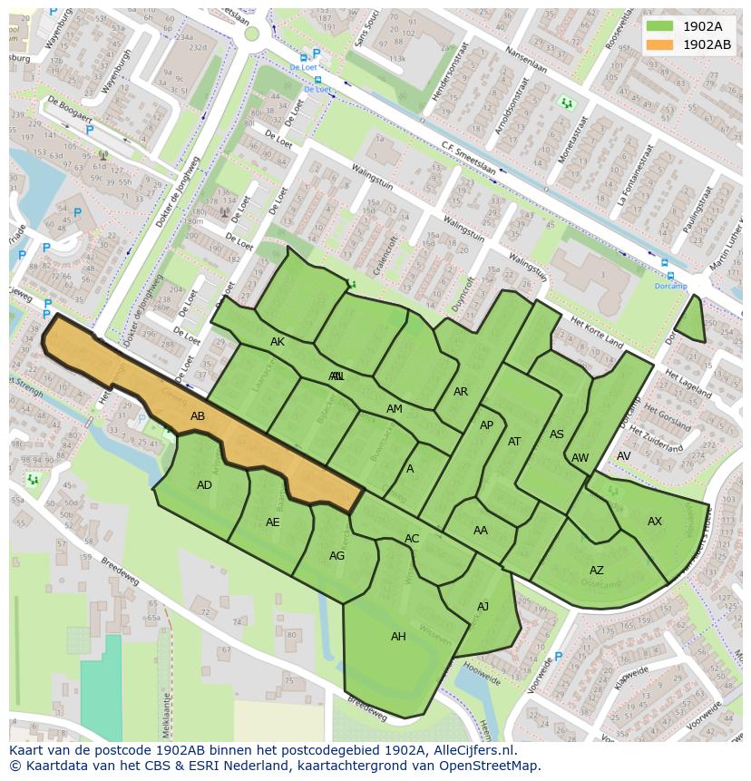Afbeelding van het postcodegebied 1902 AB op de kaart.