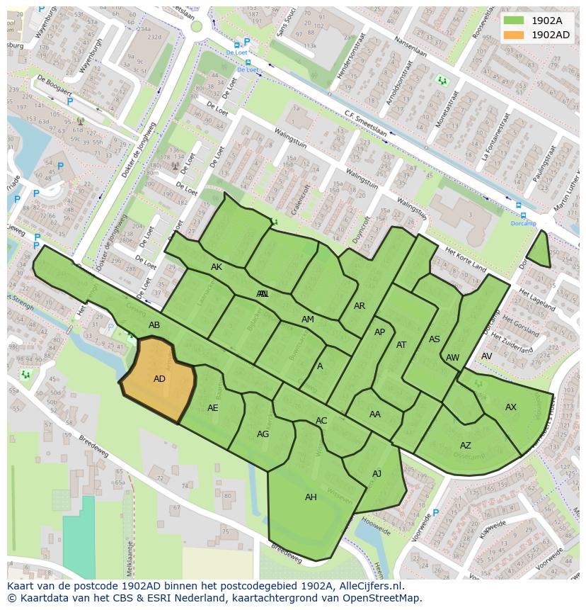 Afbeelding van het postcodegebied 1902 AD op de kaart.