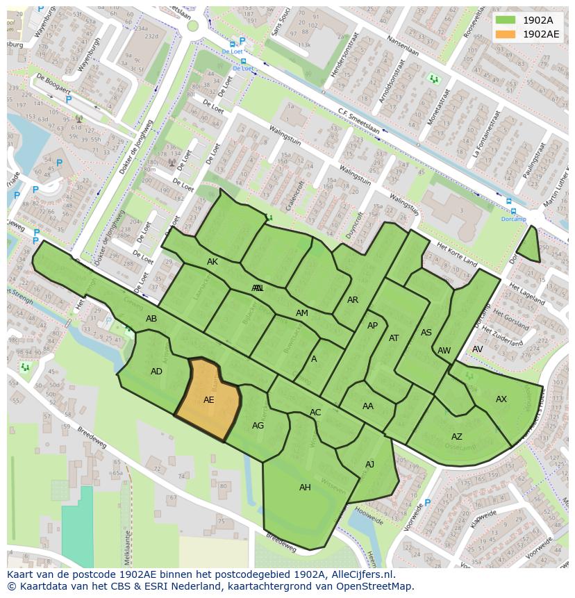 Afbeelding van het postcodegebied 1902 AE op de kaart.
