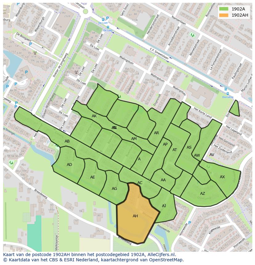 Afbeelding van het postcodegebied 1902 AH op de kaart.