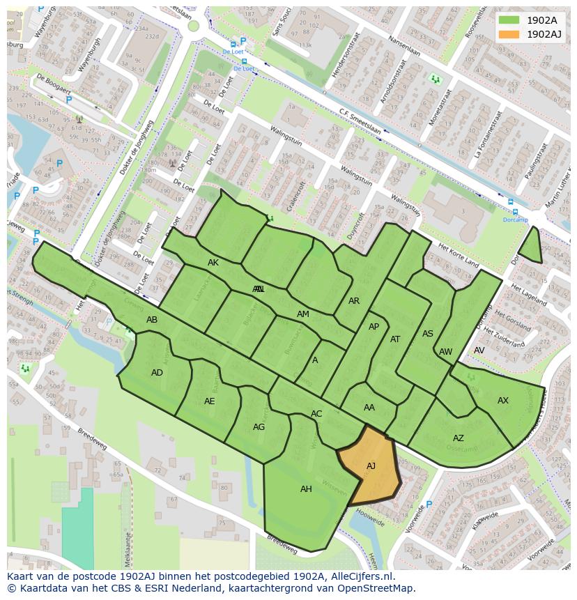 Afbeelding van het postcodegebied 1902 AJ op de kaart.