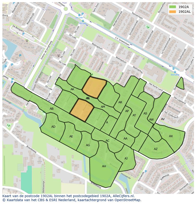 Afbeelding van het postcodegebied 1902 AL op de kaart.