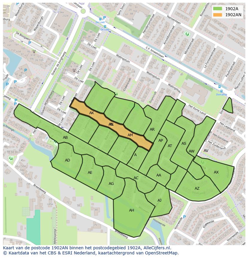 Afbeelding van het postcodegebied 1902 AN op de kaart.