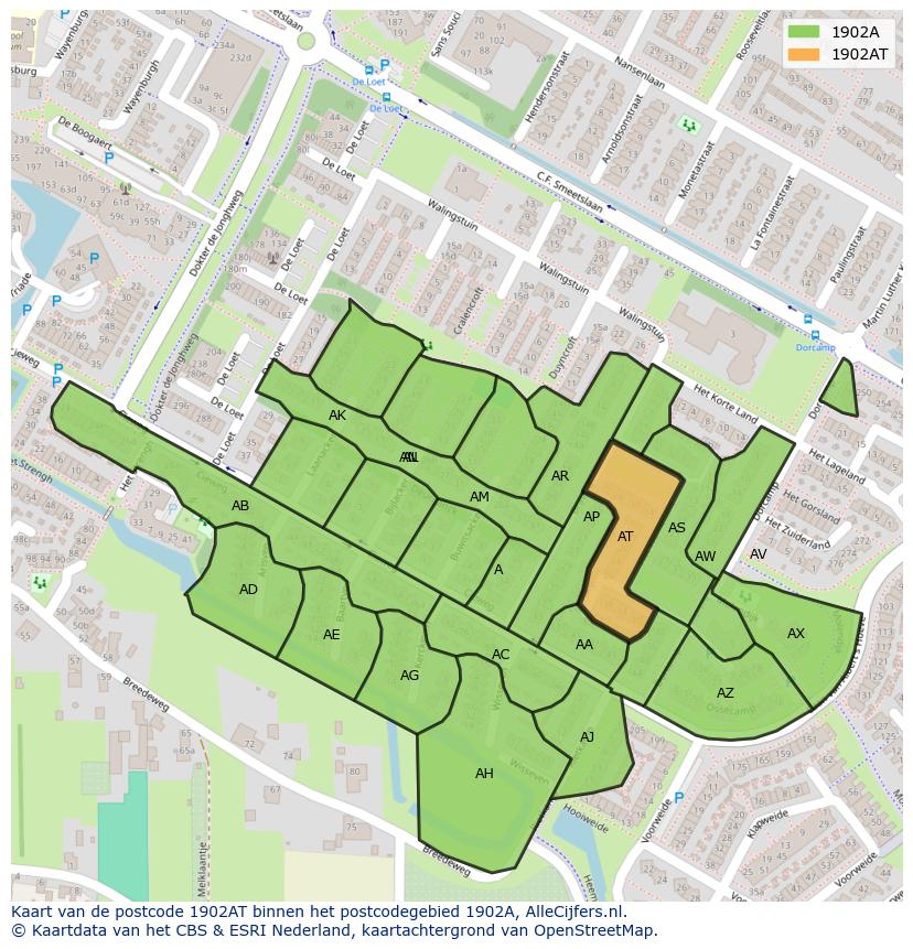 Afbeelding van het postcodegebied 1902 AT op de kaart.