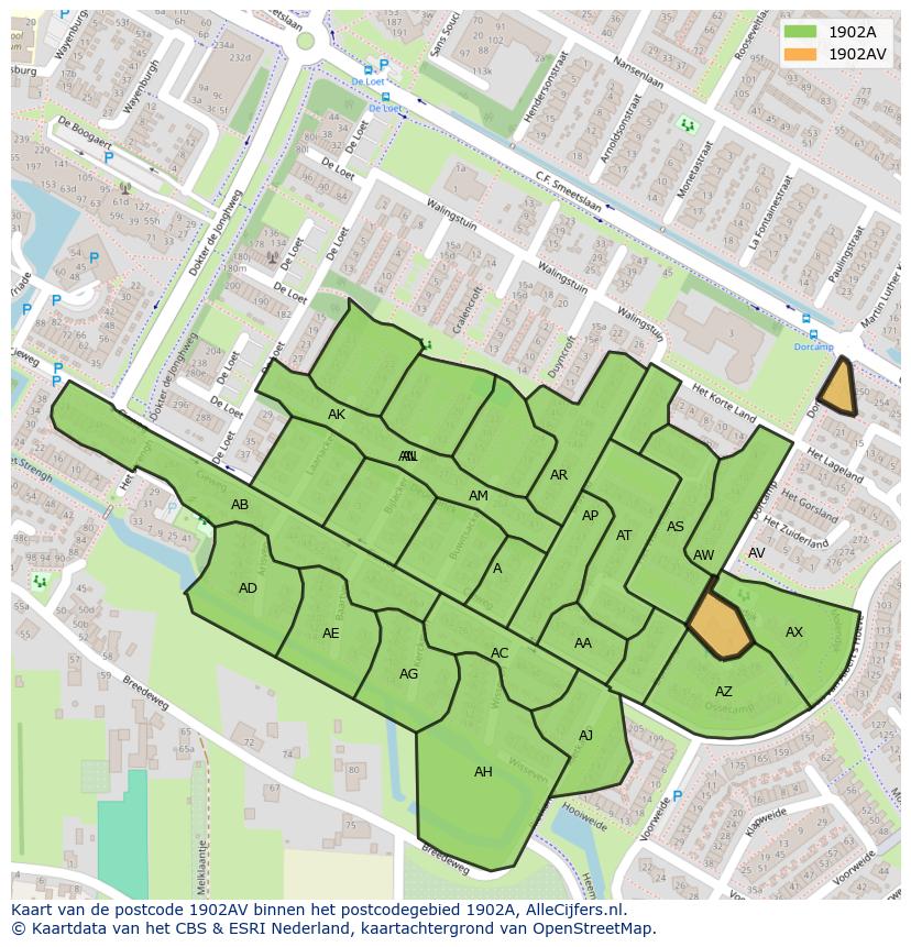 Afbeelding van het postcodegebied 1902 AV op de kaart.