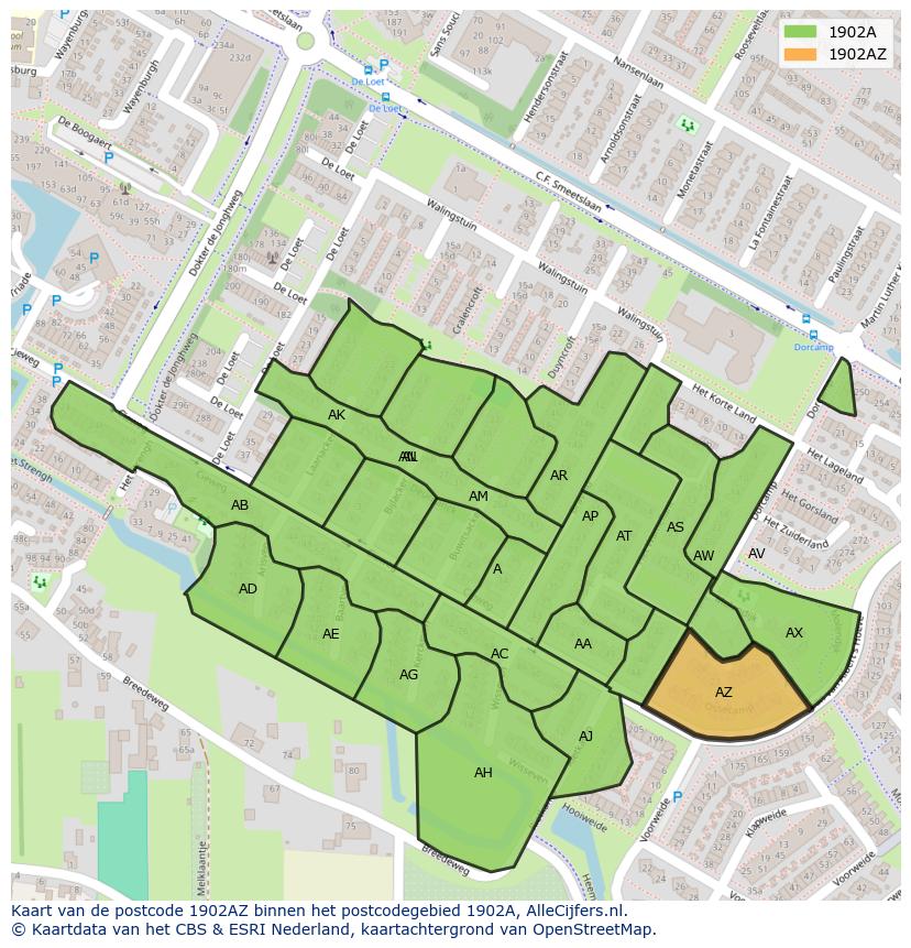 Afbeelding van het postcodegebied 1902 AZ op de kaart.