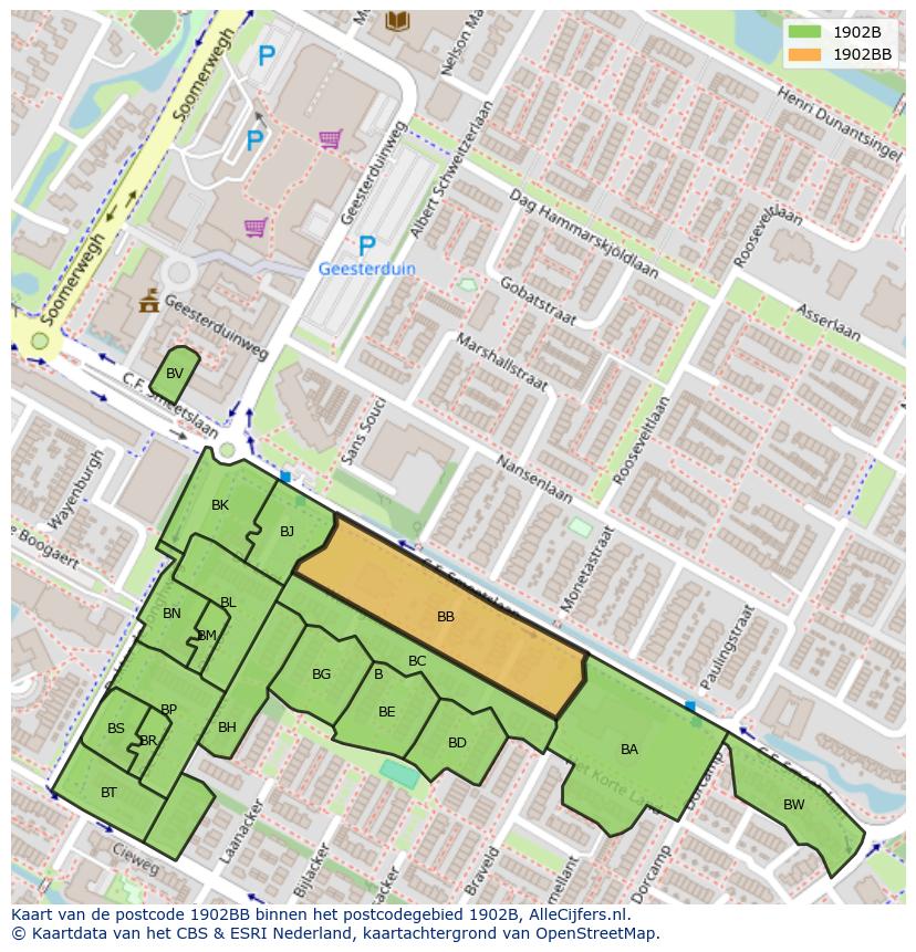 Afbeelding van het postcodegebied 1902 BB op de kaart.