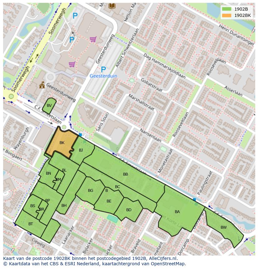 Afbeelding van het postcodegebied 1902 BK op de kaart.