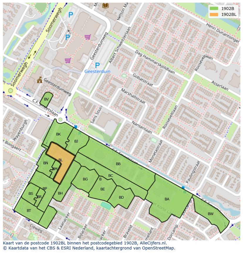 Afbeelding van het postcodegebied 1902 BL op de kaart.